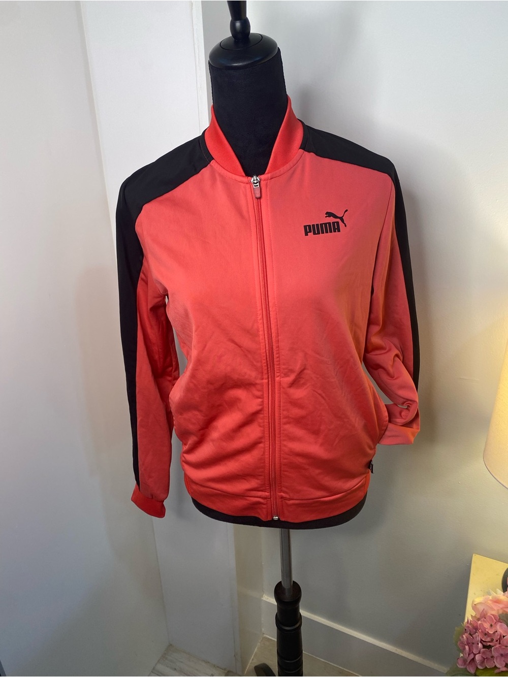 Puma Coral Red and Black Full-Zip Performance Jacket